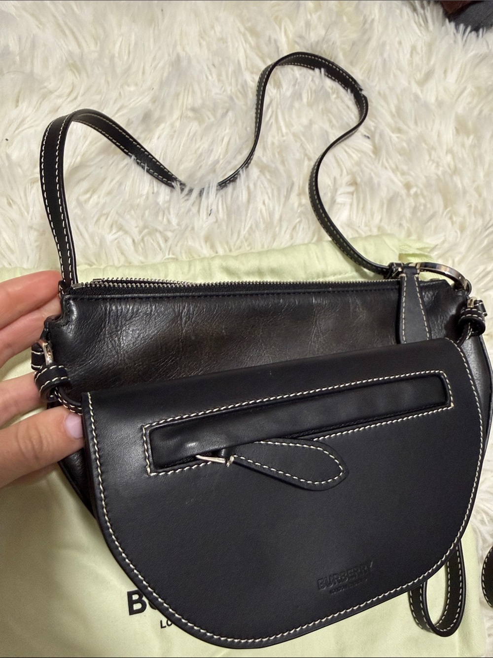 Burberry Black Leather Saddle Crossbody with White Stitching - Picture 8 of 9